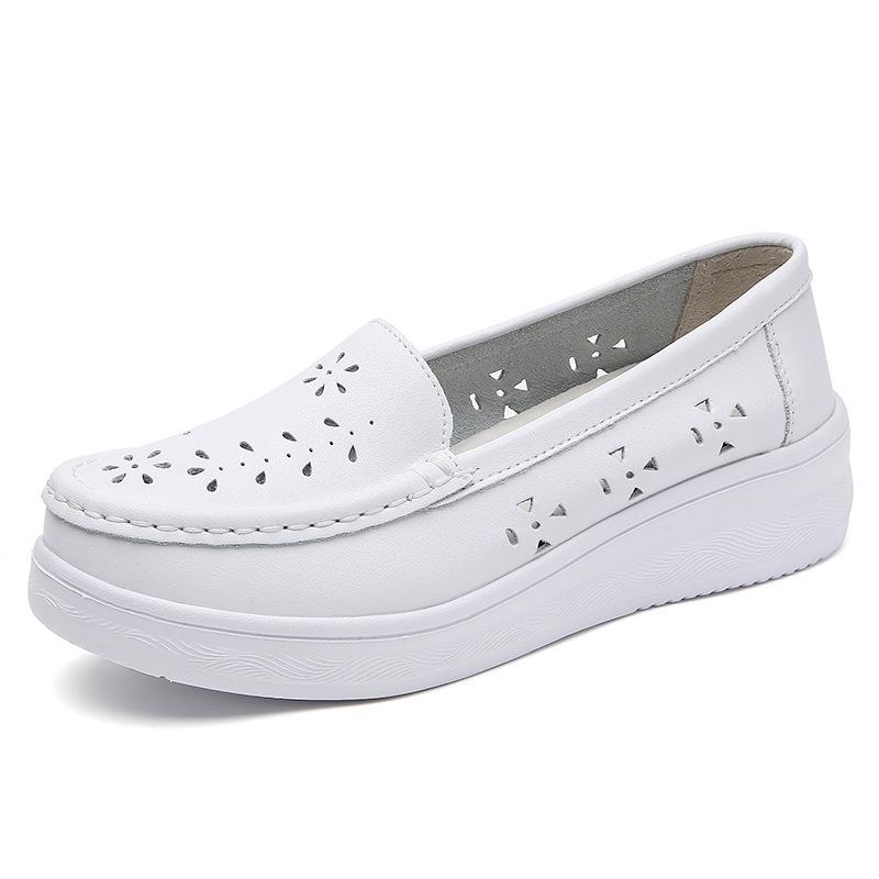 Women s Summer Cowhide Nurse Shoes - Breathable, Non-slip, Anti-odor, Soft Sole, Thick-Sole 37