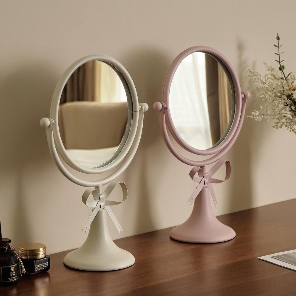 Oval Makeup Mirror Light Luxury Desktop Stand Mirror Iron Art Bow Vanity Mirror Student Dormitory