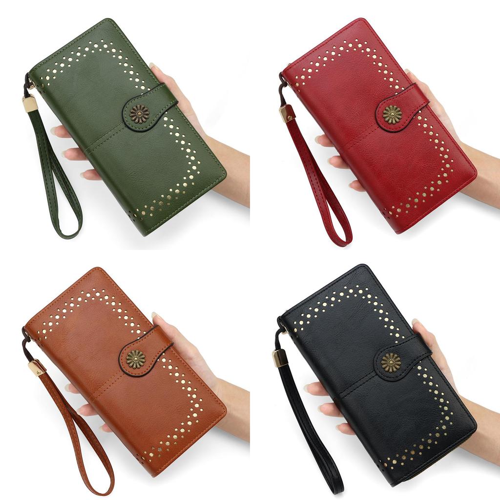 Minimalist Pu Leather Long Wallet With Zipper For Daily Use And Card Storage