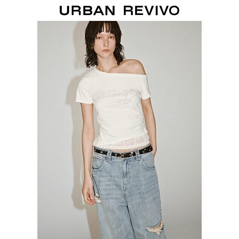 Women s Trendy Off-Shoulder Letter Print Fake Two-Piece T-Shirt L