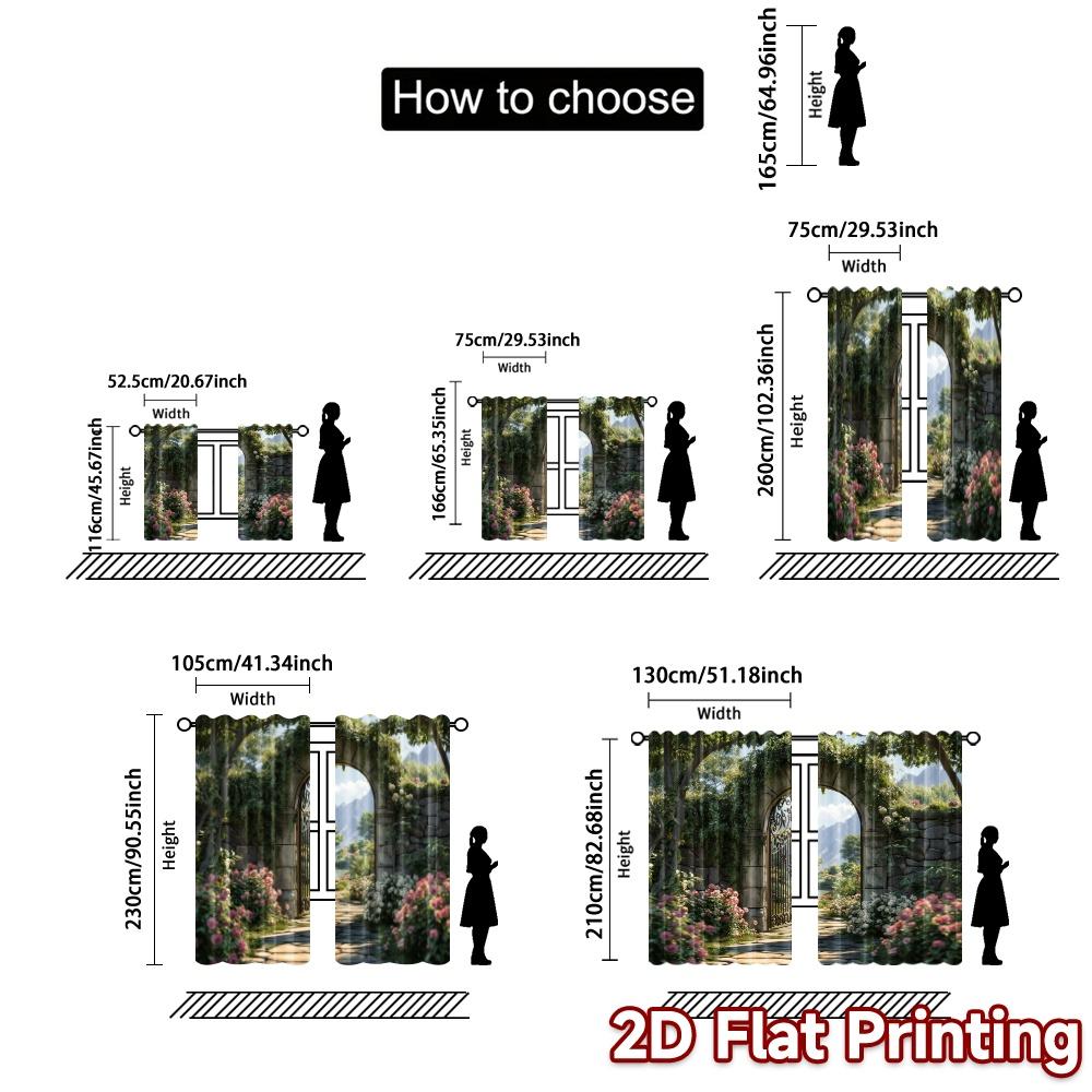 2pcs, 2D FLAT PRINTING Curtains (Without Rod) Garden Gateway(1) Chic Contemporary Curtains Versatile 100% Polyester Curtains