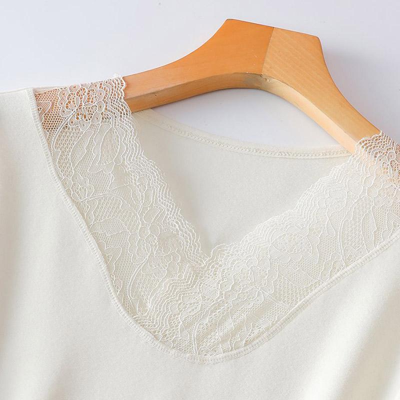 Tops for Women Pullover Long Sleeve V-neck Autumn Winter Warm Slim Thickened Lace Top