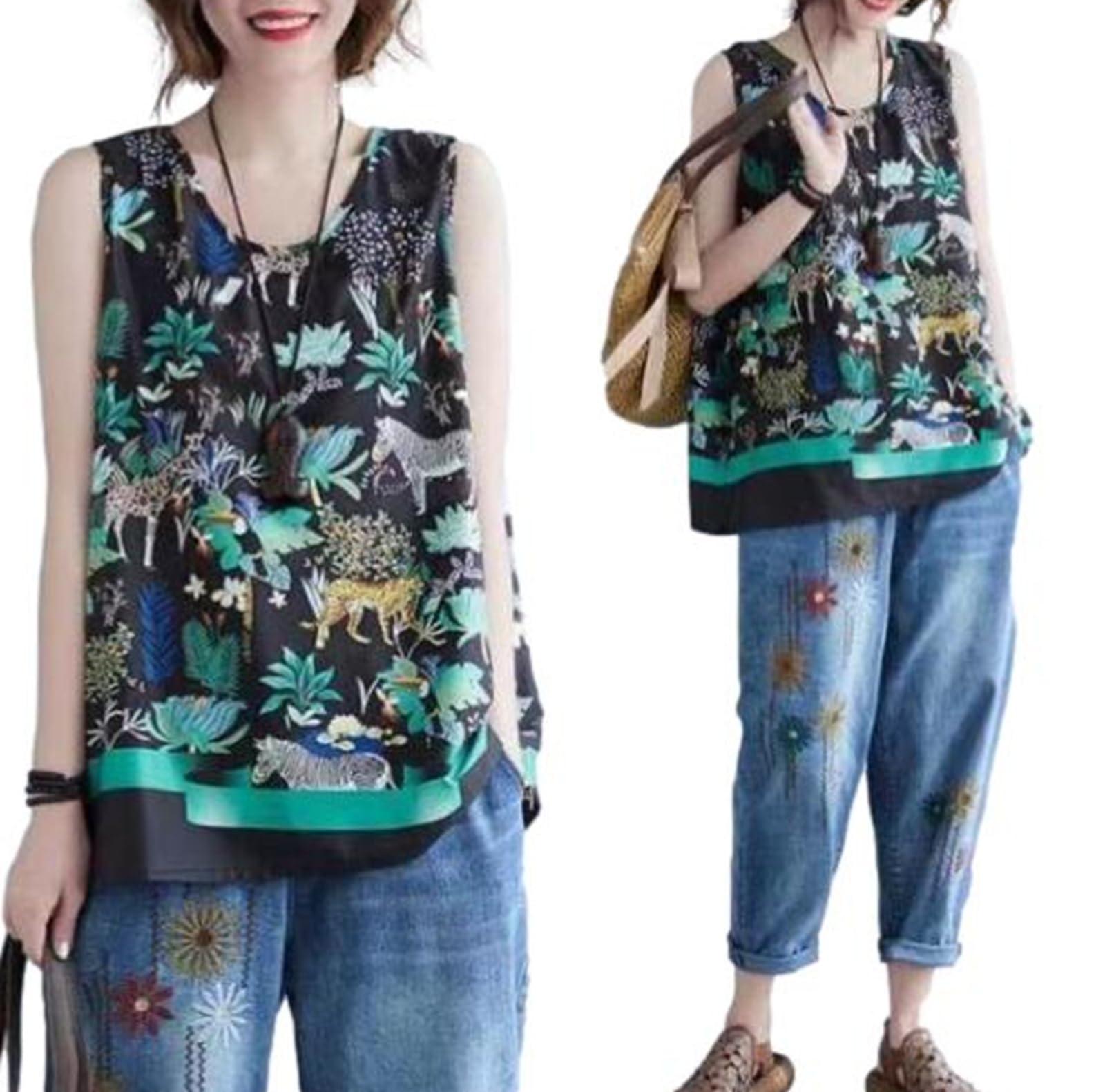 

Nibunnoichi Style Tank Choose Your and Cozy for Women [1/2style] Top, Flattering, Pattern, Relaxed, Cool, Casual, Cute, (Black, XXL) чёрный