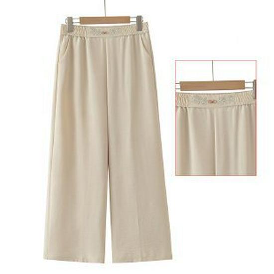 

2026 Spring Summer Stylish High-Waist Loose Pants for Middle-Aged & Elderly Women - Versatile Straight Casual 2XL грязно-белый