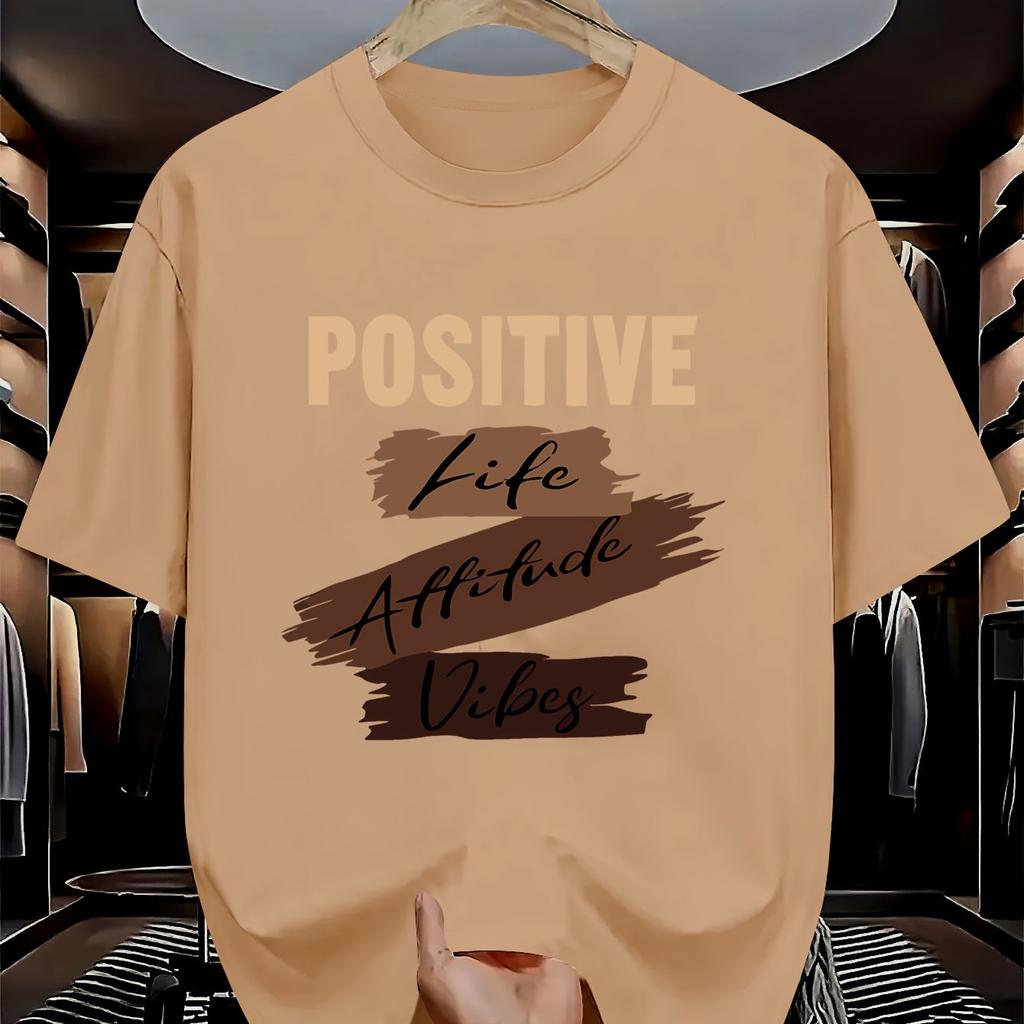 Positive Life Attitude Vibes Graphic Tee Men Soft Cotton Casual Short Sleeve Summer Round Neck TShirt