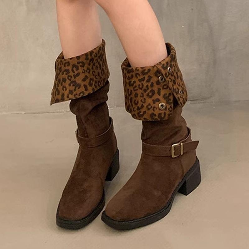 

мода леопардовые туфли на высоком каблуке женские высокие сапоги дизайнерская обувь 2025 тренд зимние брендовые замшевые массивные ботинки челси туфли-лодочки женские вестерн-ботасы 39 коричневый