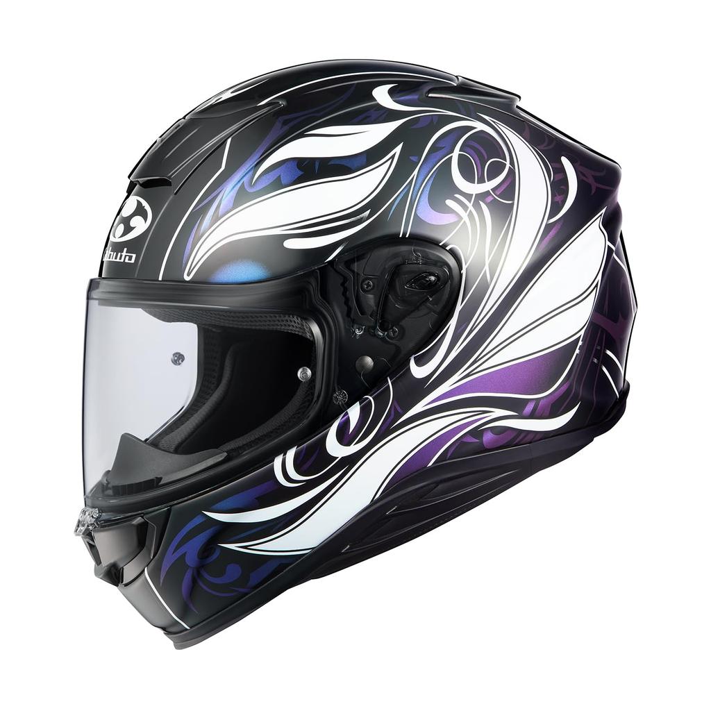 OGK KABUTO AEROBLADE6 ELFI DARK Full Face Motorcycle and Purple Helmet, Black, White, (Size XXL)