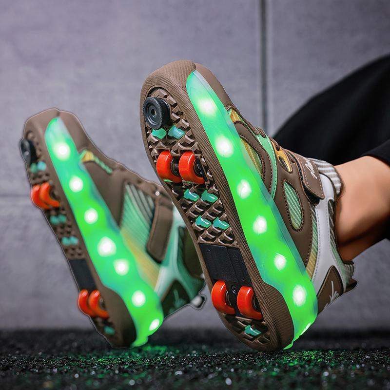 Kid's Luminous Sneakers Led Light Shoes Children's /Boys /Girls USB Charging Glowing Wheels Parkour Roller Skate Shoes