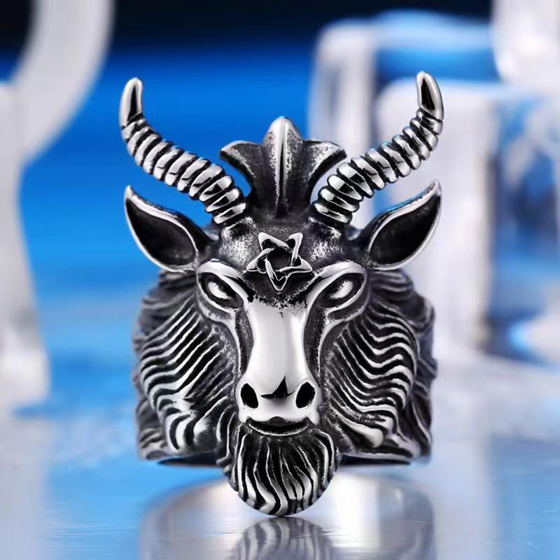 Satanic Ram Head Pentagram Ring: Men's Retro Anubis Punk Jewelry