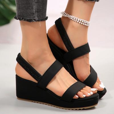 Fashion Big Size Women Wedge Sandals Open Toe Thick Soled Summer Casual Platform Shoes Back Strap Light Weight Ladies Slingback Sandals