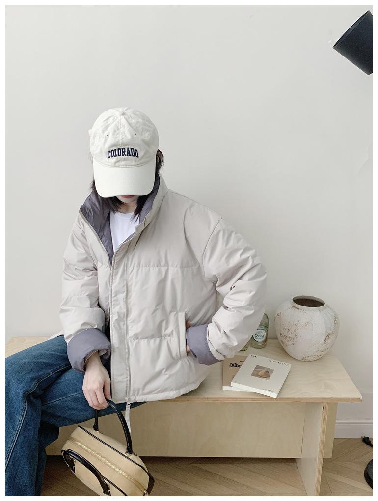 Women's 2025 Winter Korean Style Short Down Jacket, Thickened Stand-up Collar, Petite All-match White Duck Down Color Block Puffer.