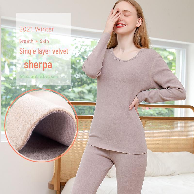 

Женский термобелье из овчины, плюс утолщенный бархат, бесшовный, большой размер, базовый слой для осени/зимы. 2XL