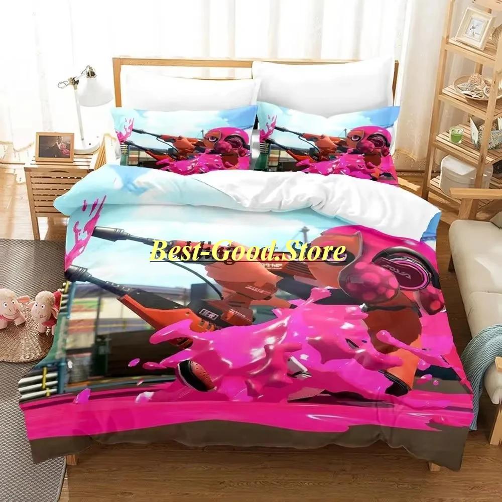 Splatoon 3 Inkling Kałamarnica Zestaw Pościeli Pojedynczy Bliźniak Pełny Queen King Size Zestaw do Łóżka Aldult Kid Sypialnia Zestawy Poszwy na Kołdrę Zestaw Prześcieradła