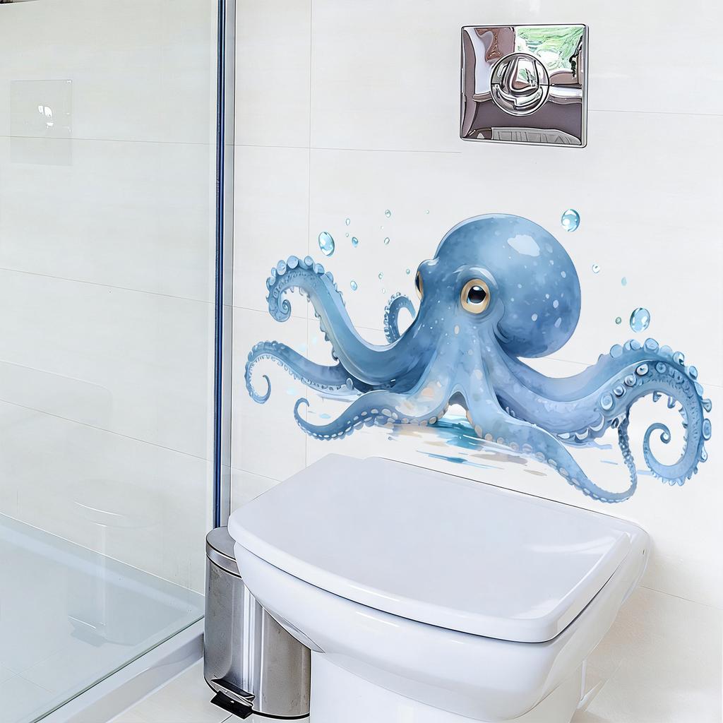 Kreative Blaue Oktopus Blasen Statische Klebefolie für Badezimmer Toilette Wanddekor