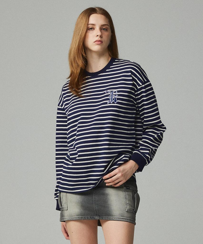 KITTY POTTERY Simple Logo Embroidered Striped T-Shirt Ivory & Wine