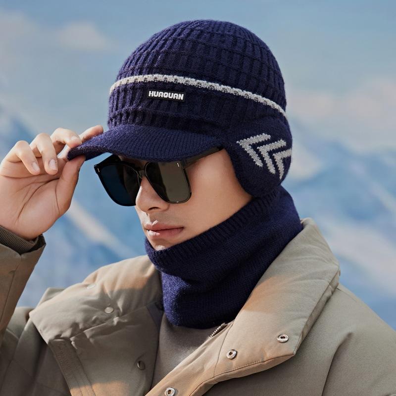 Winter Fleece Ear Protective Cap Knitted Woolen Cap  Korean Version Thickened Scarf Set Outdoor Cycling Warm Cap
