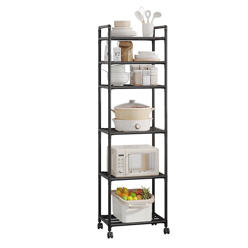Multi-layer Kitchen Storage Shelf with Wheels - Punch-free Microwave Oven Rack & Vegetable Sundries Organizer