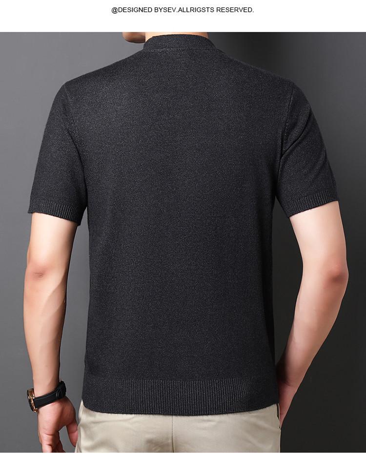 Men's Short-Sleeve Knit Sweater with Half-High Collar - Lightweight Pullover for Middle-Aged and Young Men