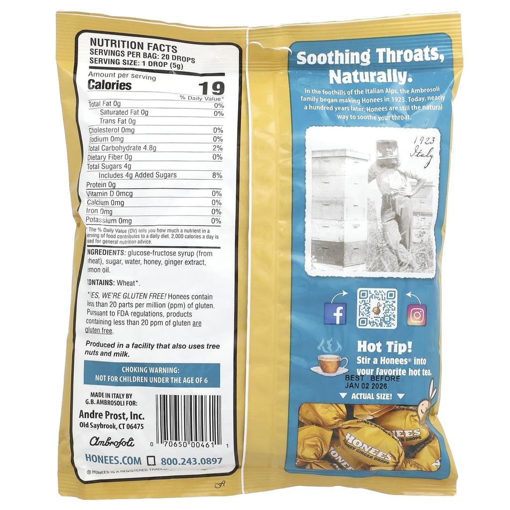 Honey Ginger Drops, 20, 100G(3.5Oz)