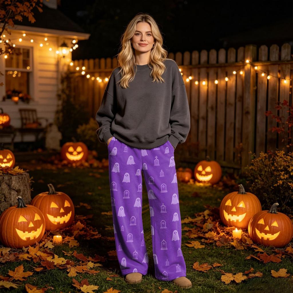 Women's Flannel Pajama Pants with Halloween Print for Cozy Holiday Loungewear