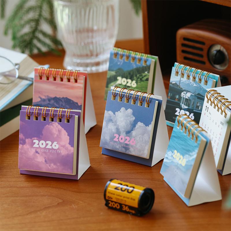 2026 Landscape Mini Desk Calendar Creative Coil Calendar Planner Desktop Ornament Decoration Office Stationery