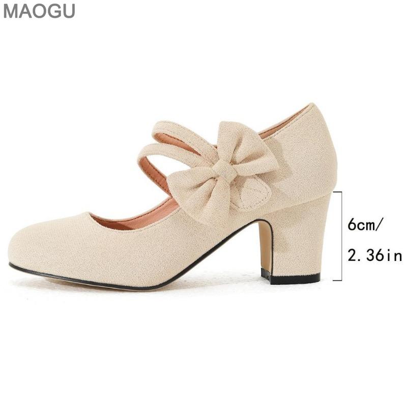 Scarpe con Tacco Alto da Donna Taglie Forti 36-45 Punta Tonda Classica Fiocco Autunno Primavera Moda Casual Slip-on Scarpe Eleganti