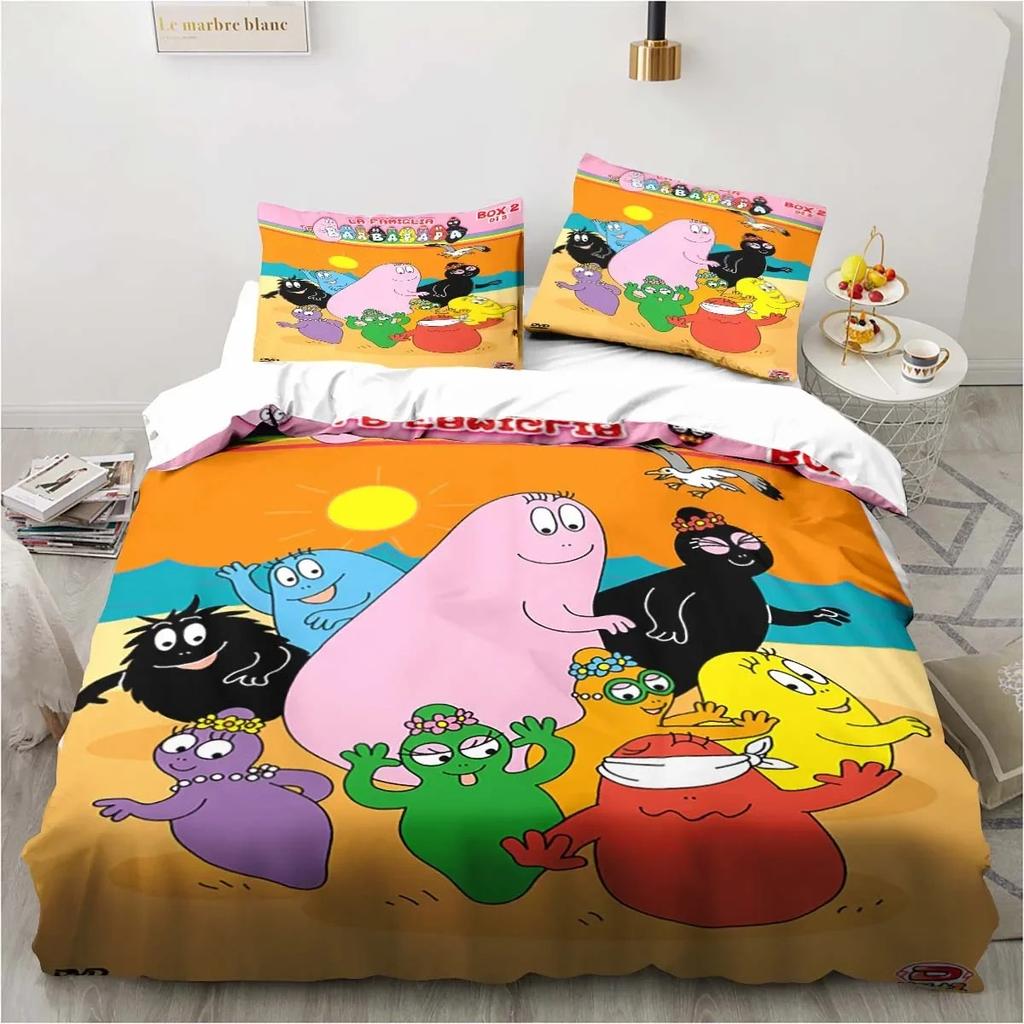 Cute Cartoon Les Barbapapa Bedding Set Soft Duvet Cover for Adult Kids Single Double King Size Bed