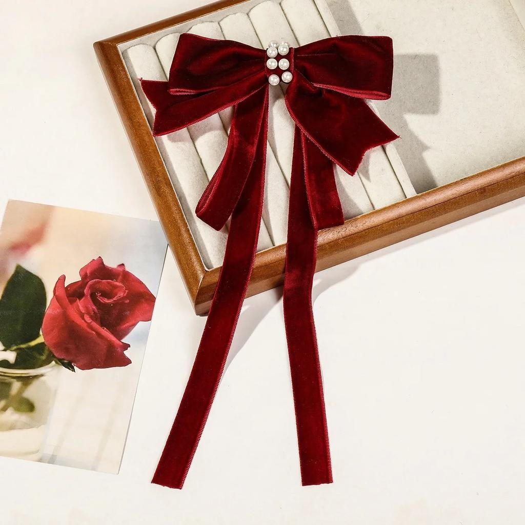 Velvet Ribbon with Pearl Korean Hair Clips for Women Elegant Long Tassel Large Bows Girls Hairpin Accessories Autumn Winter New