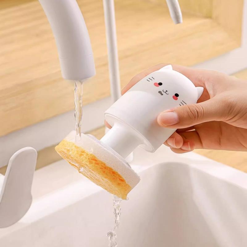 Cute Cat Kitchen Bru Sponge Dishcloth Pot Brush Wood Pulp Cotton Magic Cleaner Brush Special Tool For Kitchen Burning