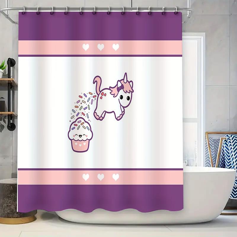 

Cute Unicorn Shower Curtain Pastel Rainbow Horse Washroom Decor Waterproof Fabric Bathroom Set Vintage Style Home Textile W60H190(CM)-1 Pcs