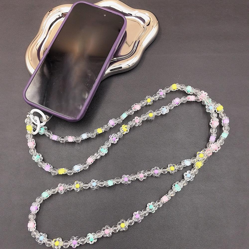 Stylish Flower Beaded Phone Chain with Pearl, Crossbody Strap & Pendant - Perfect Gift for Women, Anti-Loss