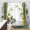 1-Pack Bamboo And Stone Shower Curtain, Green Bamboo, White Zen Stones, Yellow Flowers And Reflective Water Pattern, With Hook