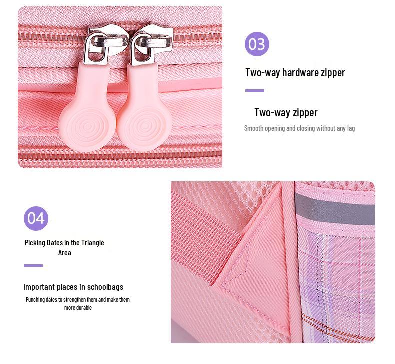 Plaid Backpack for Girls, 1-9 Grade, Large Capacity, Elementary & Middle School