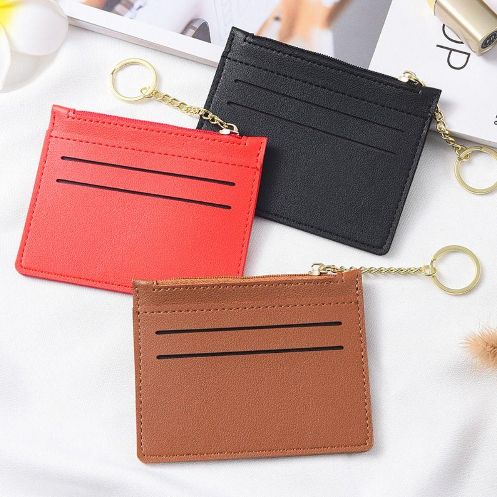 Thin Leather Coin Purse Solid Color Leather Short Wallets Vintage ID Credit Card Holder Daily