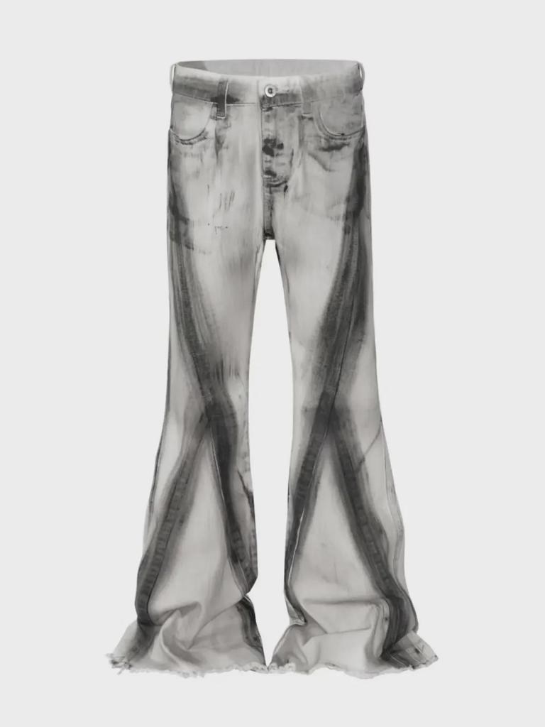 Modne amerykańskie dżinsy z szerokimi nogawkami tie-dye