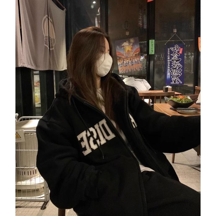 Women's Hooded Long Sleeve Zip Up Hoodie Oversized Fit Streetwear Letter Embroidery Polyester Casual Fall Sweatshirt Couple Jacket