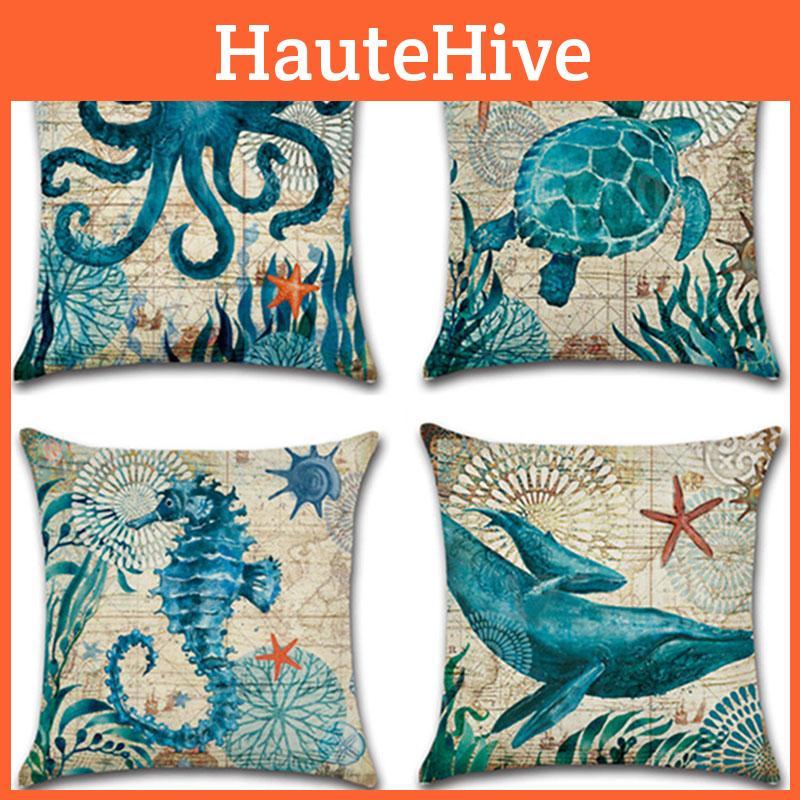 Premium Quality Marine Ocean Cushion Cover With Timeless Sea Horse Design