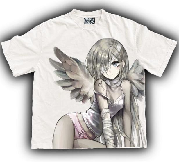 Anime-Mädchen Graffiti jugendlich trendiges kurzärmeliges T-Shirt für Unisex und Damen reine Baumwolle süßer Teenager Cartoon-Stil