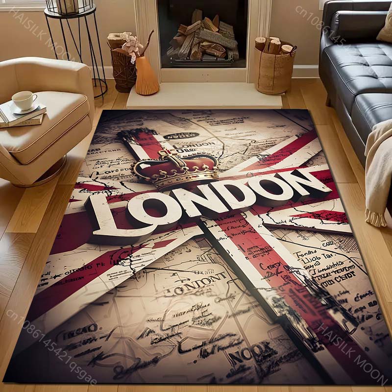 Vintage London Stadskarta Tryck Matta för Vardagsrum Sovrum Sängsida Soffa Golvmatta Modern Heminredning Områdesmatta Stor Storlek