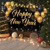 Large New Years Eve Banner, Black Gold Happy New Year 2026 Banner Backdrop, NYE Birthday Party Decorations Photo Background for Friend, Family,