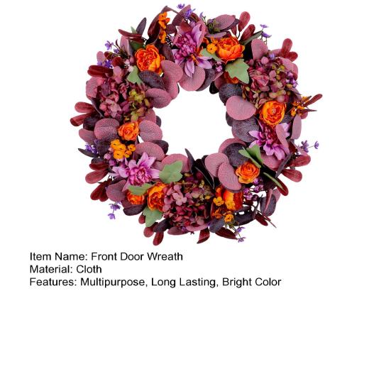 Fall Wreath Vibrant Color Bow-knot Design Easy to Hang Multipurpose Thanksgiving Front Door Garland Autumn Decoration