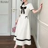 ZANZEA Damen Elegantes Lässiges Rundhals Sommerkleid mit Kurzen Ärmeln