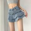 Gonna in Denim da Ragazza Antiscivolo Doppia Gonna in Denim da Donna Elasticizzata Vita Alta Modellante A-Line Gonna a Torta
