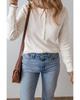 Azura Exchange White Solid Color Waffle Half Button Long Sleeve Top
