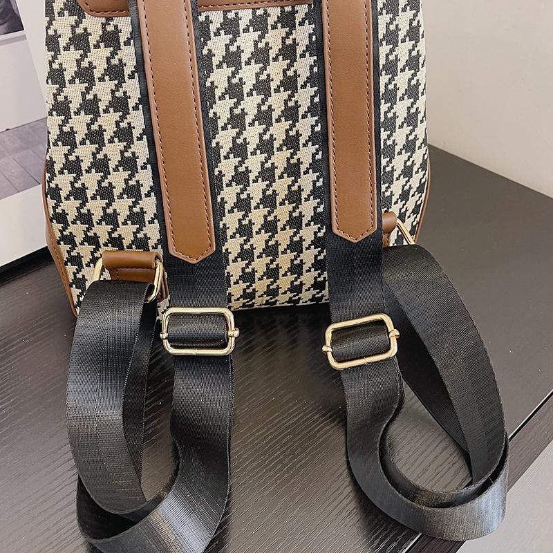 Plaid Commuter Backpack Female Desinvolte New Soft Leather Large Capacity Fashion All-Match Backpack