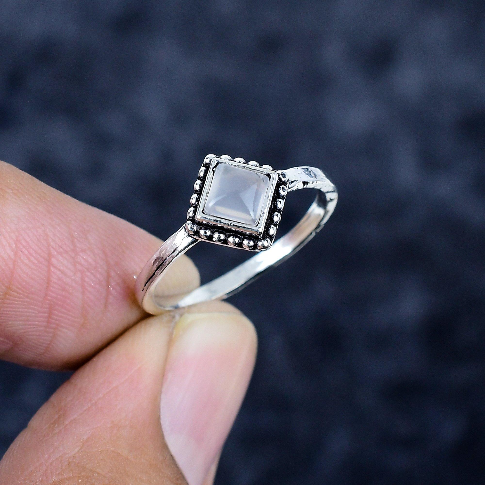 

Rose Quartz Gemstone Handmade 925 Sterling Silver Jewelry Ring Size 8.5 MM-3457