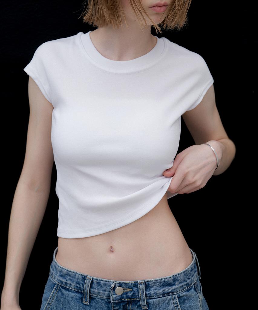 Aendeuel Cap Sleeve Slim T-Shirt - White