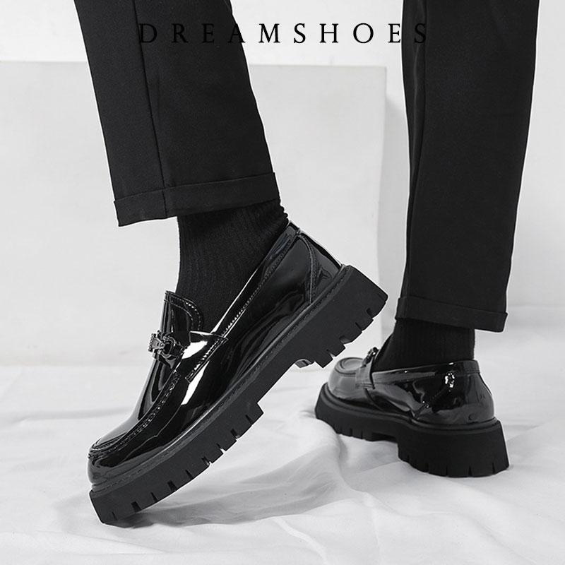 Fashion British Style Metal Buckle Loafers Men Thick-soled Wedding Shoes New Formal Business Comfort Shoes Slip-on Leather Casual Shoes