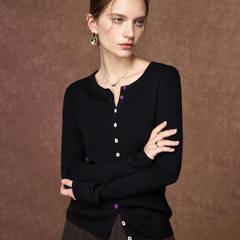 Wudao Cashmere Blend Knit Round Neck Cardigan