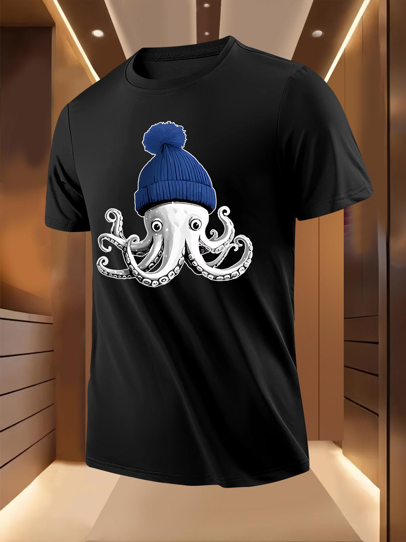 Funny Octopus in Blue Beanie Graphic Tshirt Graphic Tshir... XXXXL